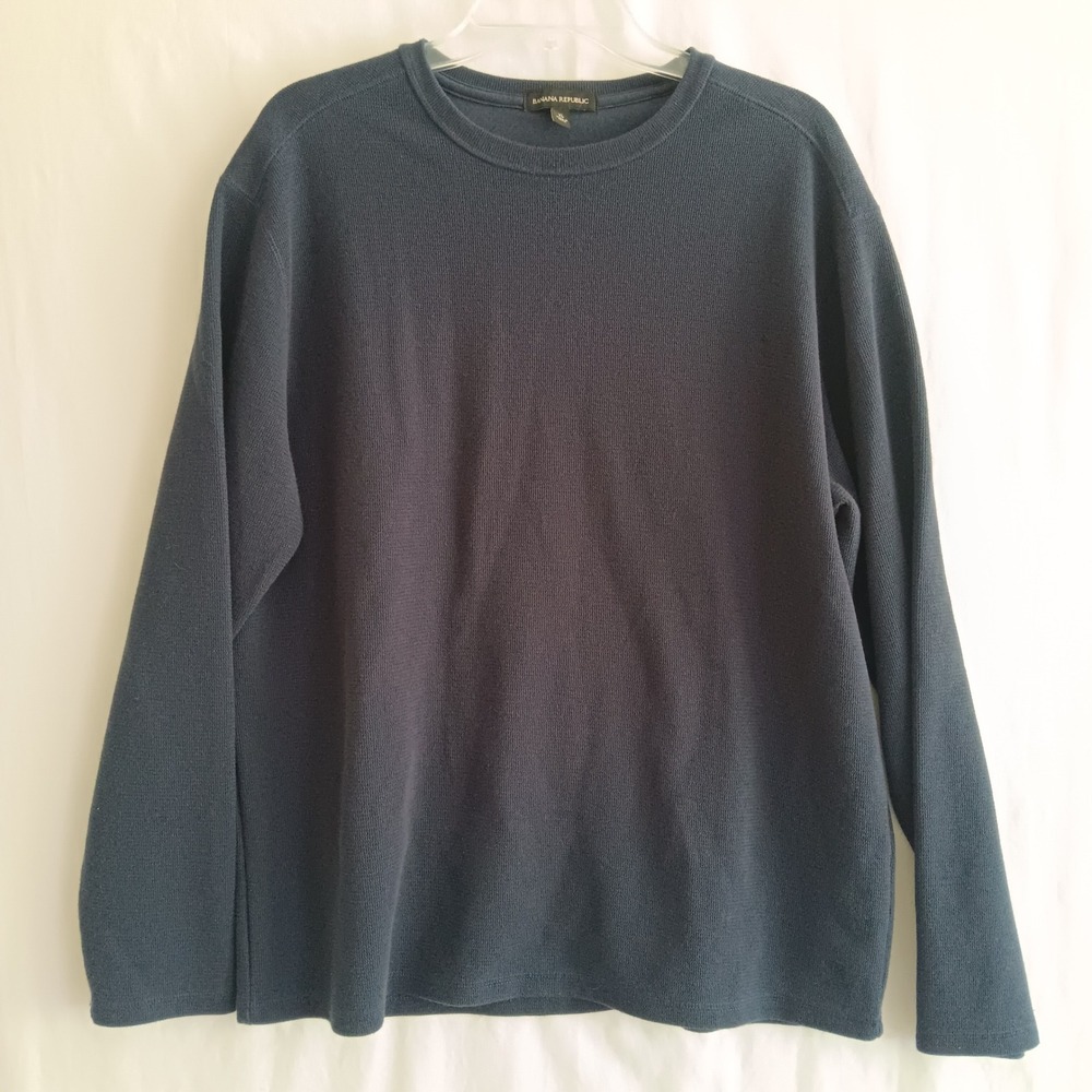 Banana Republic waffle textured Long Sleeve Shirt XL Navy Blue Cotton Blend Knit